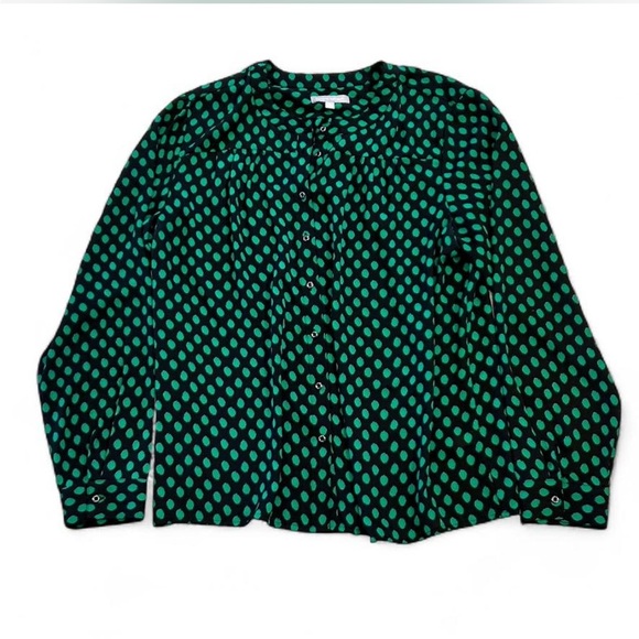 Banana Republic Black and Green Polka Dot Long Sleeve Blouse, Women’s XL - Picture 4 of 6